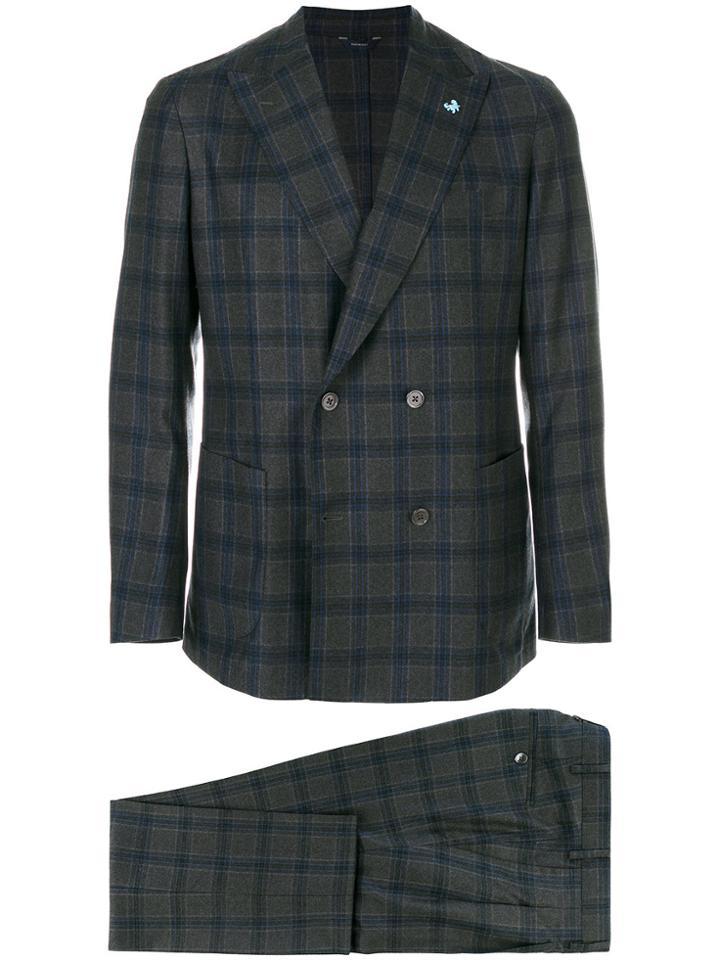 Tombolini Checked Double-breasted Suit - Blue