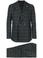Tombolini Checked Double-breasted Suit - Blue