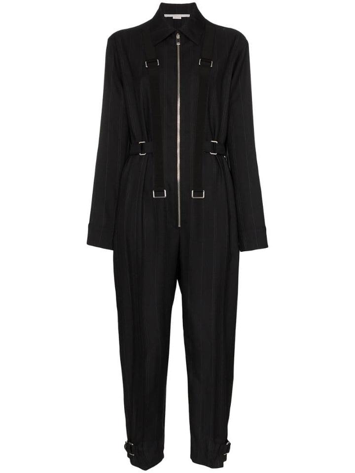 Stella Mccartney Pinstripe Buckle Detail Jumpsuit - Black