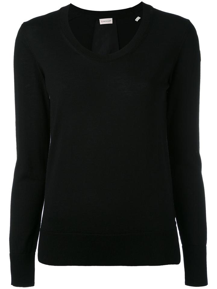 Moncler - Round Neck Knitted Jumper - Women - Virgin Wool - S, Black, Virgin Wool