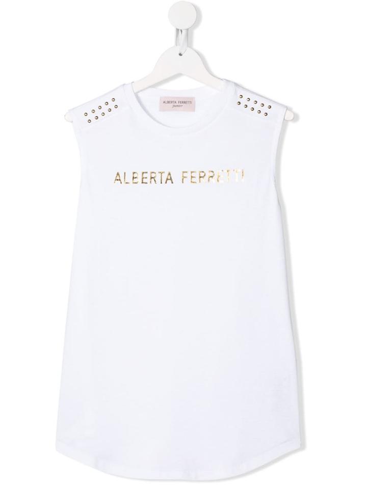 Alberta Ferretti Kids Teen Logo Print Tank Top - White