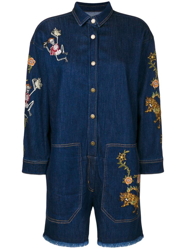 Zadig & Voltaire Embroidered Denim Jumpsuit - Blue