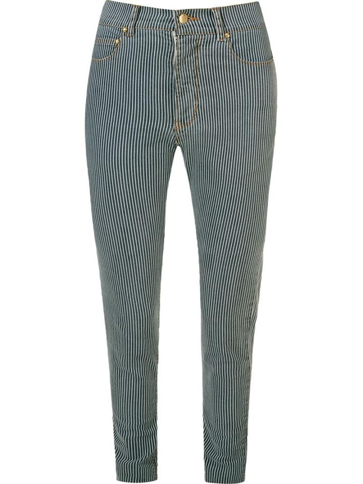 Amapô Striped High Waist Skinny Trousers, Women's, Size: 34, Blue, Cotton/elastodiene