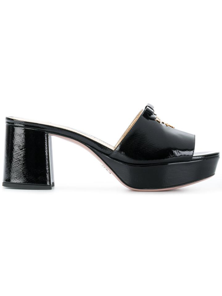 Prada Logo Plaque Mules - Black