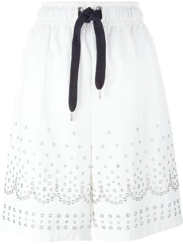 Alexander Wang Eyelet Embellished Shorts, Women's, Size: 6, White, Cotton/linen/flax