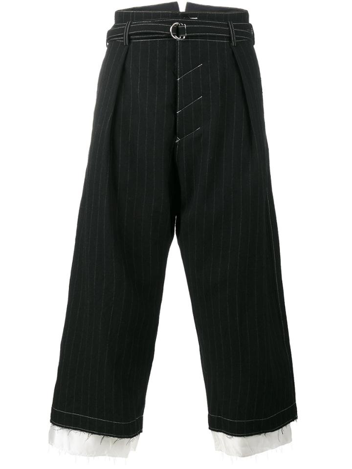 Sulvam Cropped Pinstripe Trousers - Black