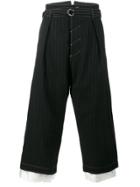 Sulvam Cropped Pinstripe Trousers - Black