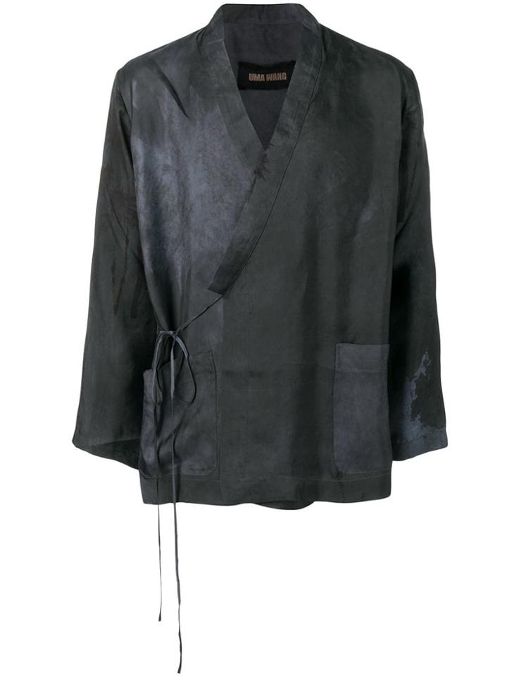 Uma Wang Printed Wrap Jacket - Blue