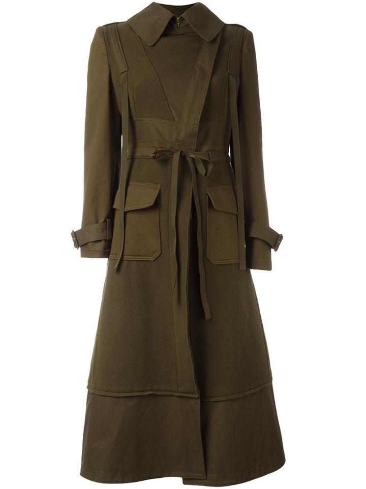 Alexander Mcqueen Box Pleat Military Coat, Women's, Size: 42, Green, Cotton/cupro/virgin Wool