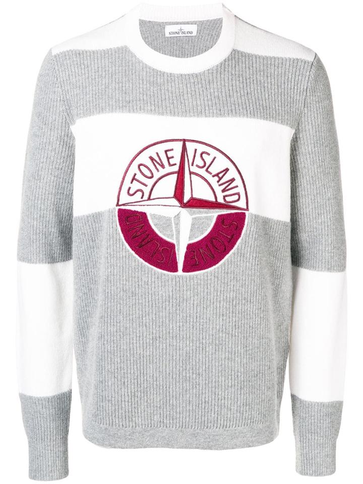 Stone Island Logo Knitted Jumper - Grey