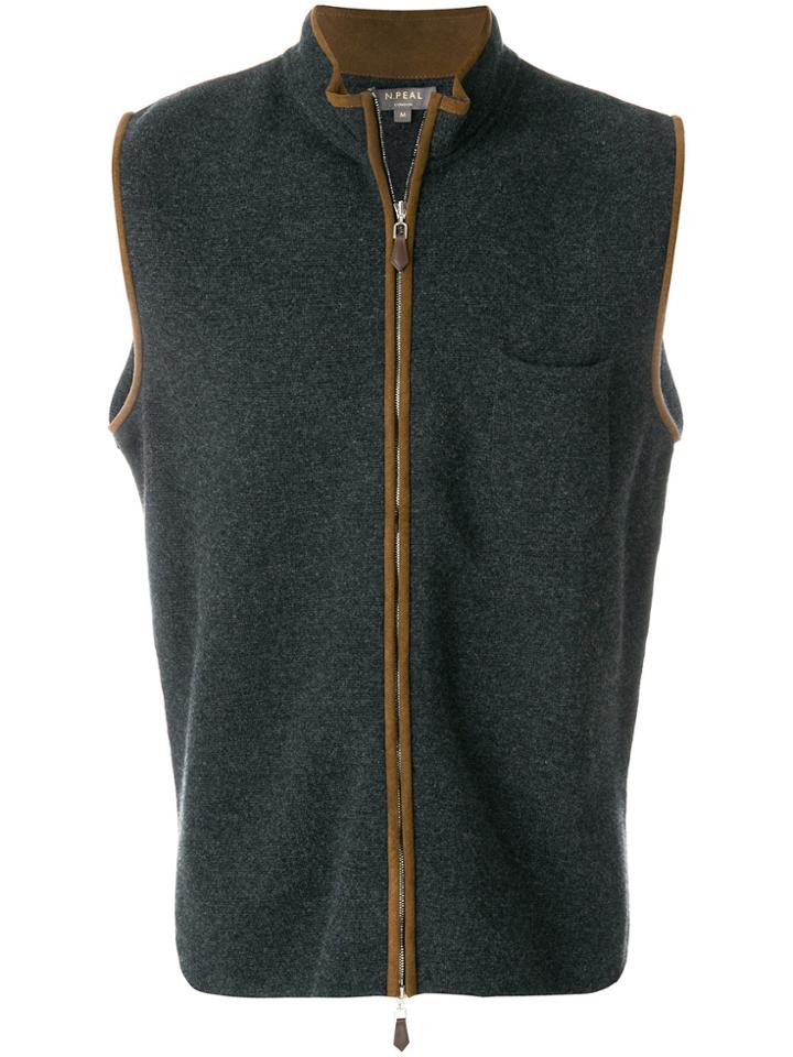 N.peal Suede Trim Cashmere Gilet - Grey