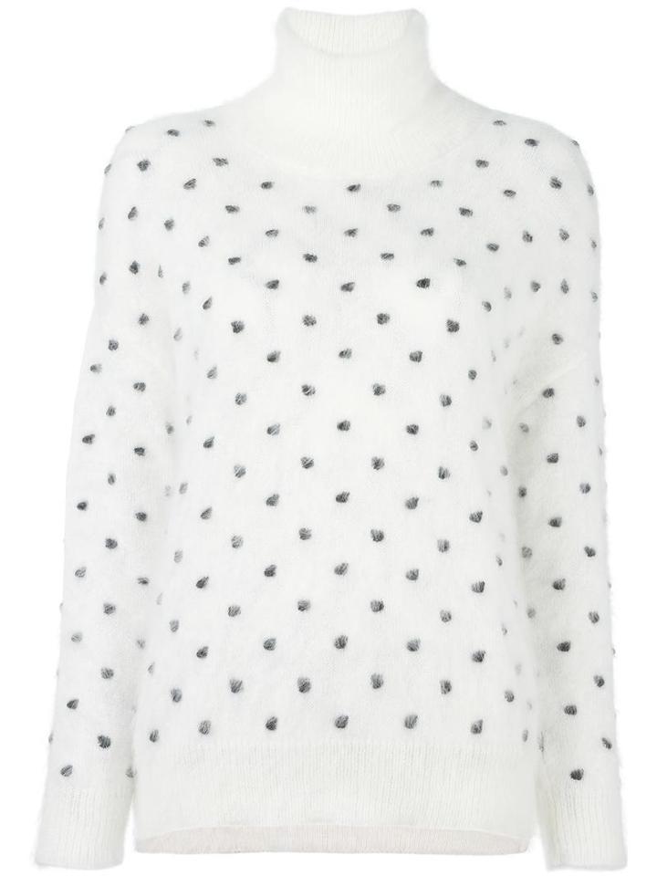 Giamba Polka Dot Turtleneck Jumper, Women's, Size: 40, White, Angora/polyamide/virgin Wool