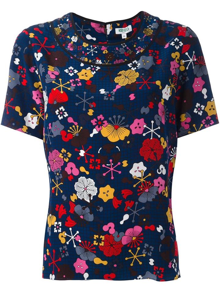 Kenzo 'tanami' Print Top, Women's, Size: 40, Blue, Silk