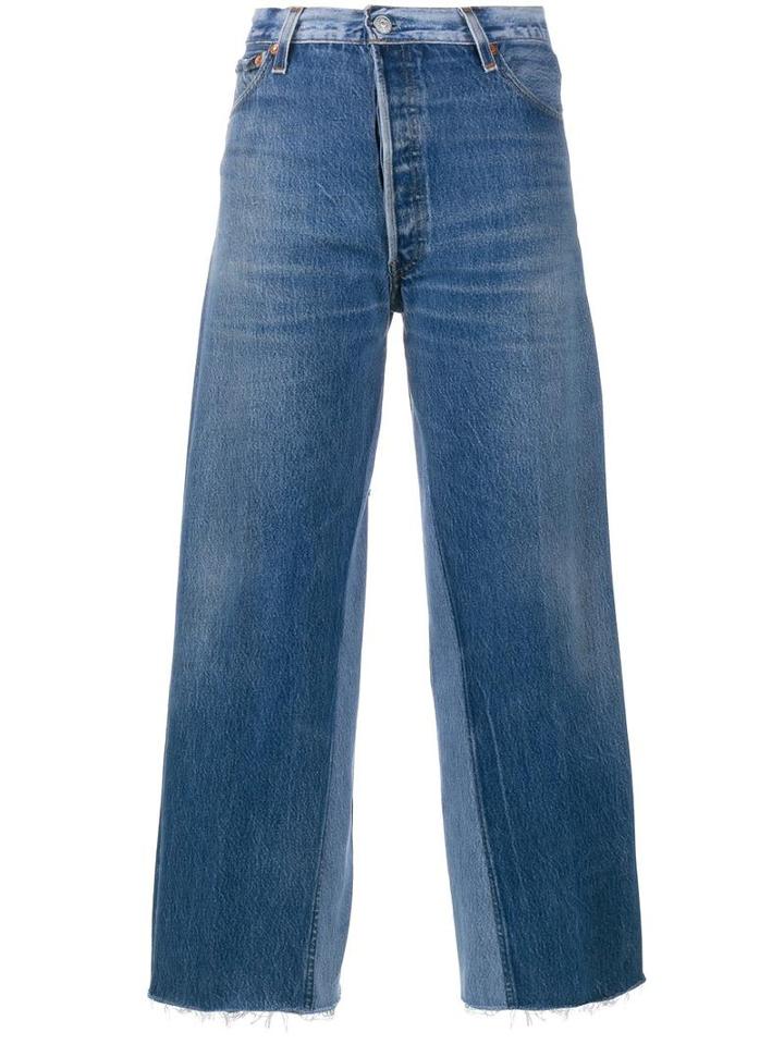 Re/done Panelled Cropped Jeans, Women's, Size: 24, Blue, Cotton