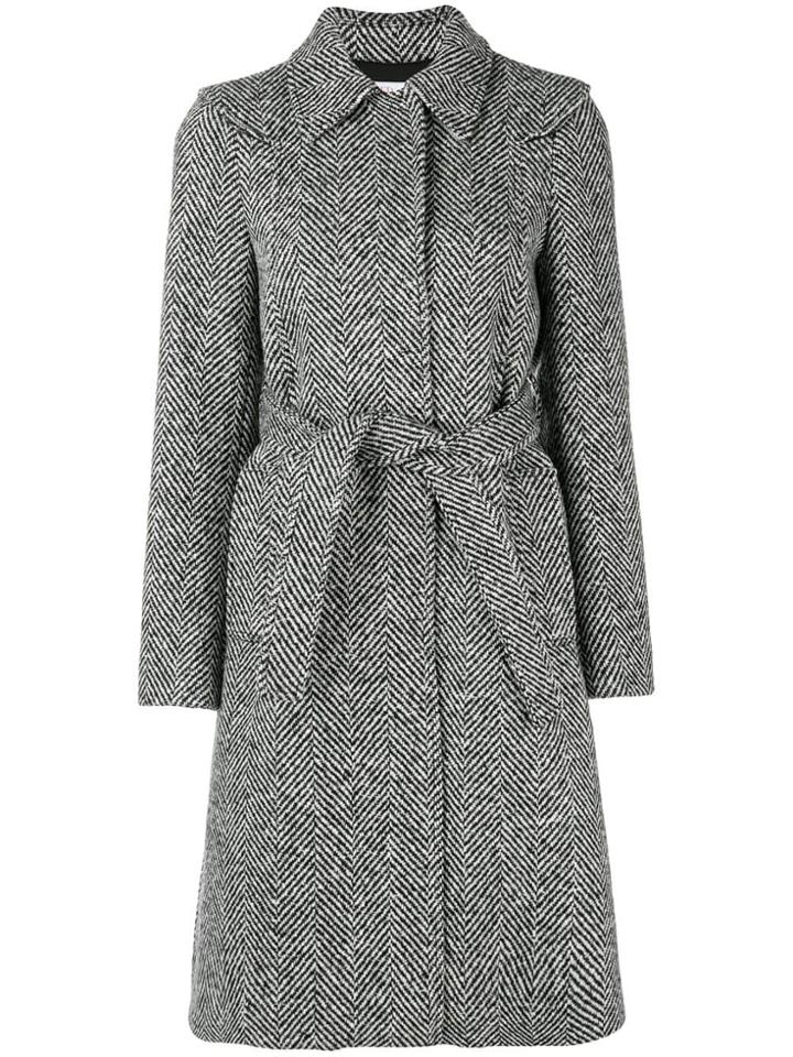 Red Valentino Tied Herringbone Coat - Black