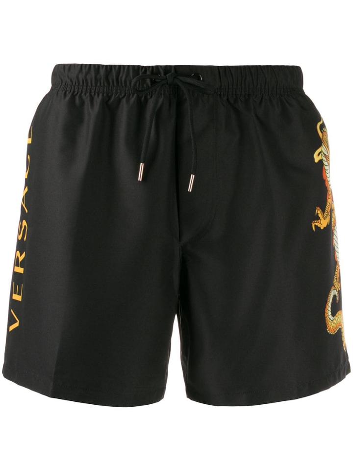 Versace Dragon Motif Swim Shorts - Black
