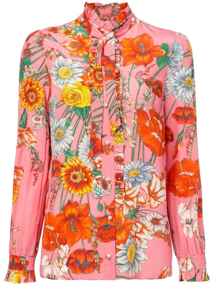 Gucci Ruffled Floral Shirt - Pink & Purple