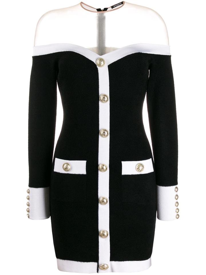 Balmain Off The Shoulder Mini Dress - Black