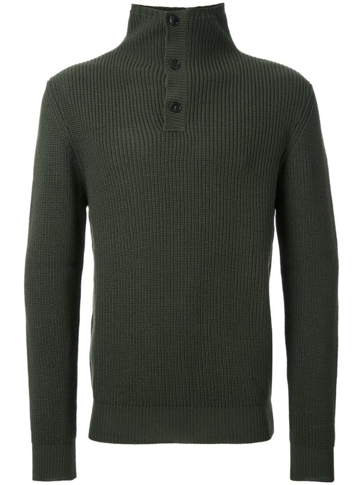 Kent & Curwen Buttoned High Neck Jumper - Green