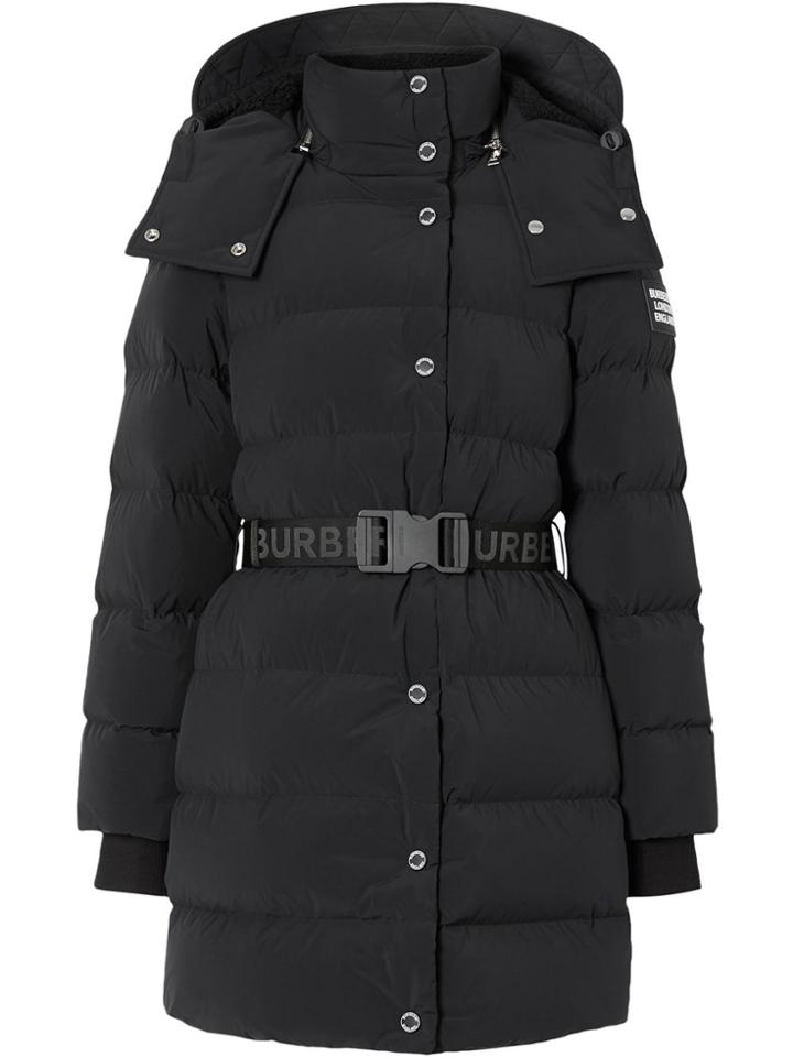 Burberry Detachable Hood Belted Puffer Coat - Black
