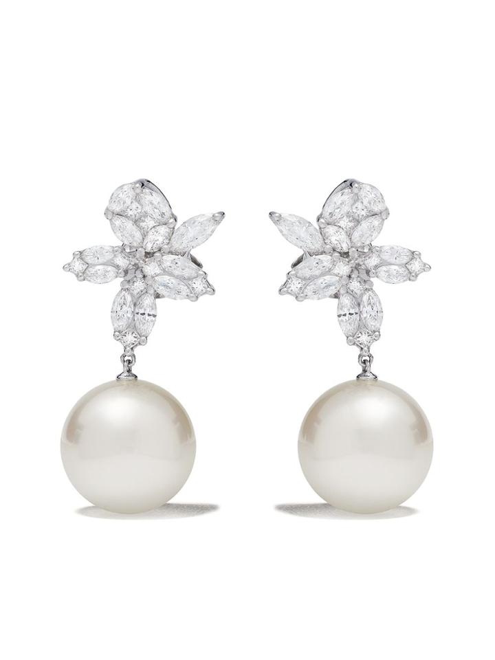 Yoko London 18kt White Gold Diamond Floral Drop Earrings - 7