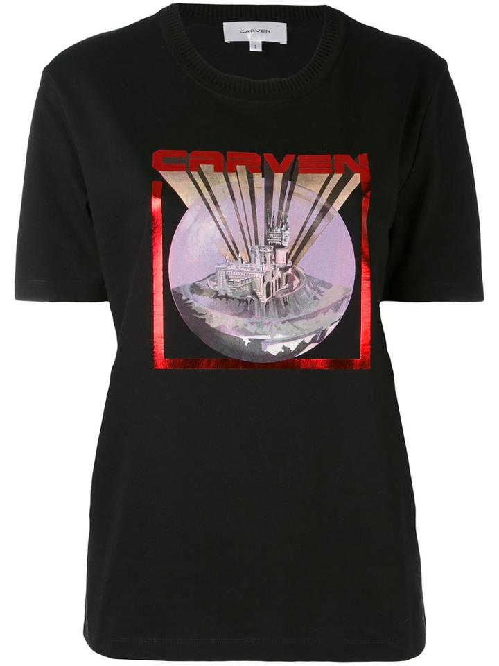 Carven - Castle Print T-shirt - Women - Cotton - L, Black, Cotton
