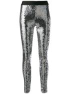 Nude Sequin Embroidered Cropped Leggings - Silver