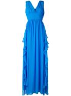 Msgm - Frill Plunge Gown - Women - Cotton - 40, Women's, Blue, Cotton