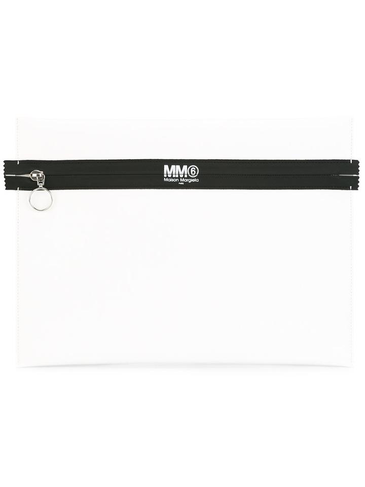 Mm6 Maison Margiela Zipped Clutch, White, Polyester/polyurethane