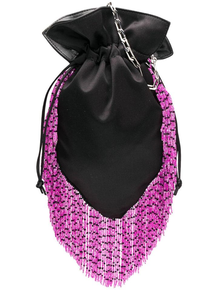 Les Petits Joueurs Fringe Detail Satin Shoulder Bag - Black