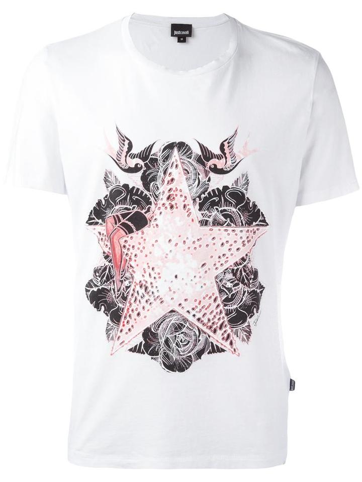 Just Cavalli Star Print T-shirt, Men's, Size: Xl, White, Cotton