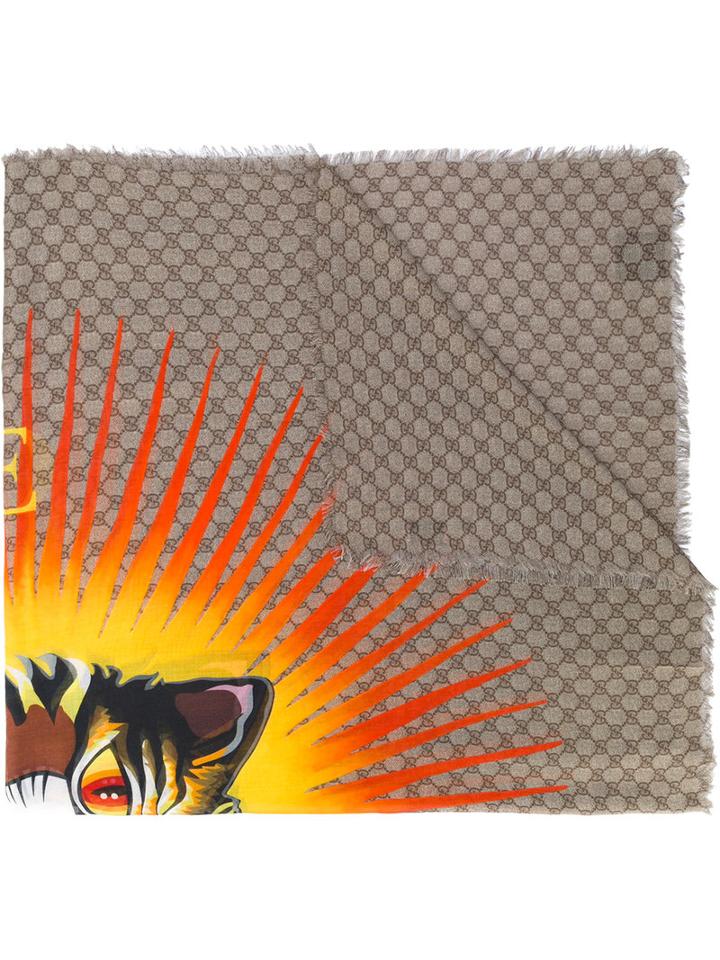 Gucci - Angry Cat Gg Supreme Scarf - Men - Silk/modal - One Size, Yellow/orange, Silk/modal