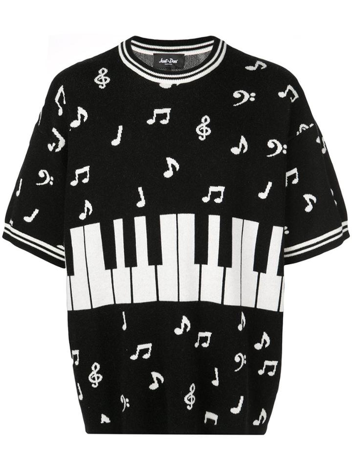 Just Don Piano Note Short Sleeve Jumper - Black