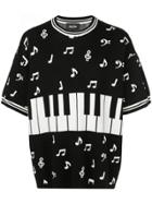 Just Don Piano Note Short Sleeve Jumper - Black
