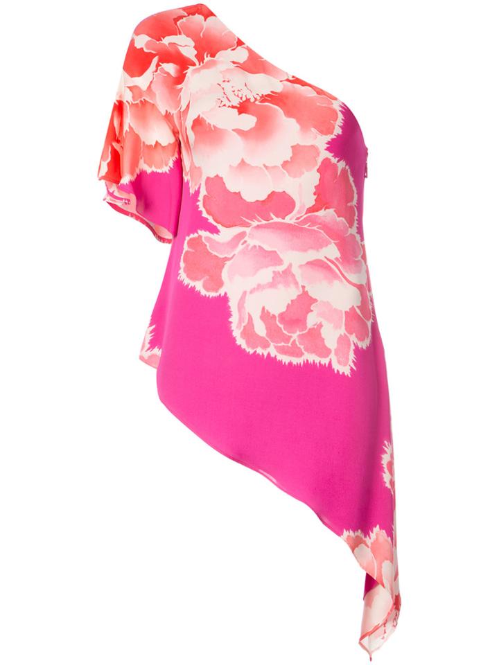 Natori Peoony Georgette Waterfall Blouse - Pink & Purple