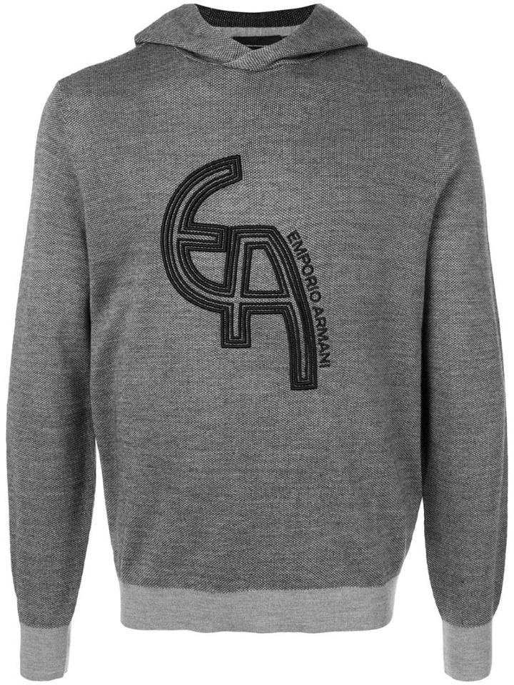 Emporio Armani Embroidered Logo Hoodie - Grey