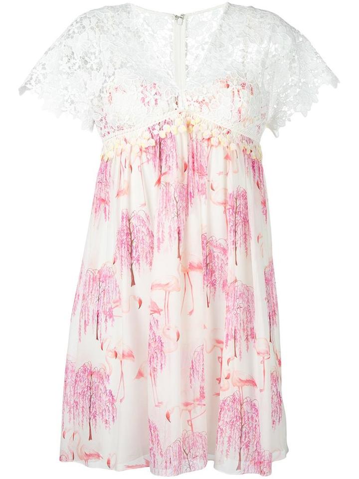 Giamba Floral Lace Babydoll Dress, Women's, Size: 42, White, Silk/polyester