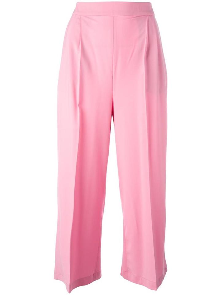 Msgm Wide Leg Cropped Trousers, Women's, Size: 40, Pink/purple, Virgin Wool/spandex/elastane/polyester