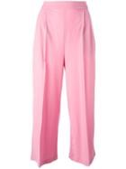 Msgm Wide Leg Cropped Trousers, Women's, Size: 40, Pink/purple, Virgin Wool/spandex/elastane/polyester