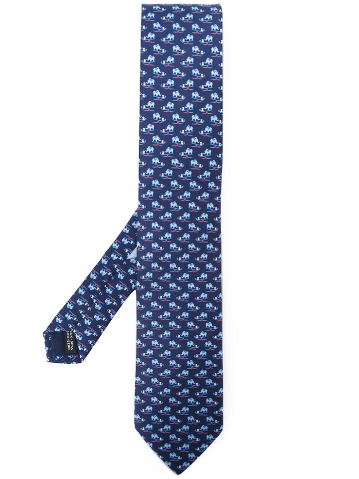 Salvatore Ferragamo Mouse And Elephant Print Neck Tie - Blue