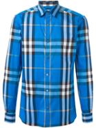 Burberry Brit Checked Shirt, Men's, Size: Xxl, Blue, Cotton/polyamide/spandex/elastane