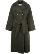 Ganni Double Breasted Belted Coat - Green