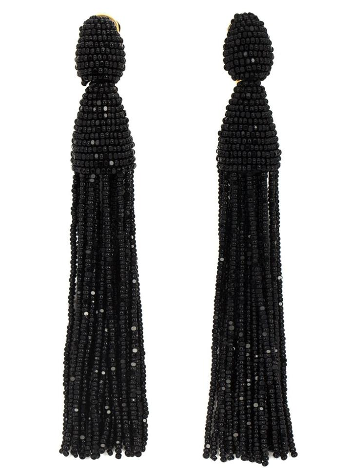 Oscar De La Renta Beaded Pendant Earrings - Black
