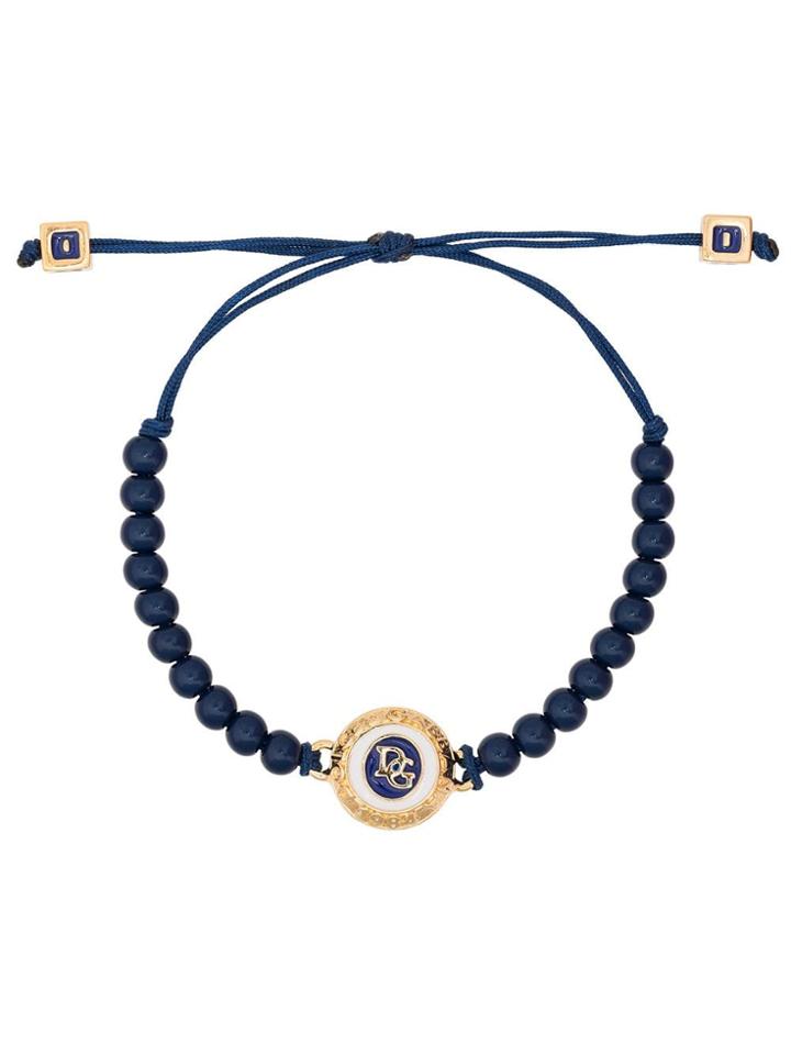 Dolce & Gabbana Beaded Bracelet With Logo Charm - Blue