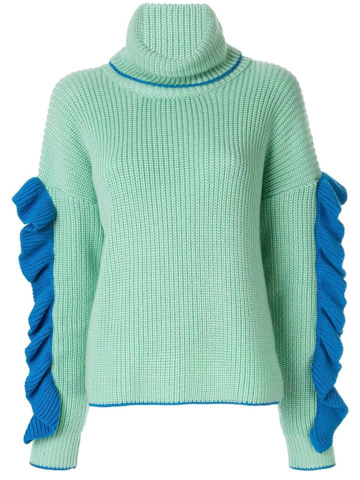 Anna October Ruffled Sleeve Roll Neck Jumper - Green