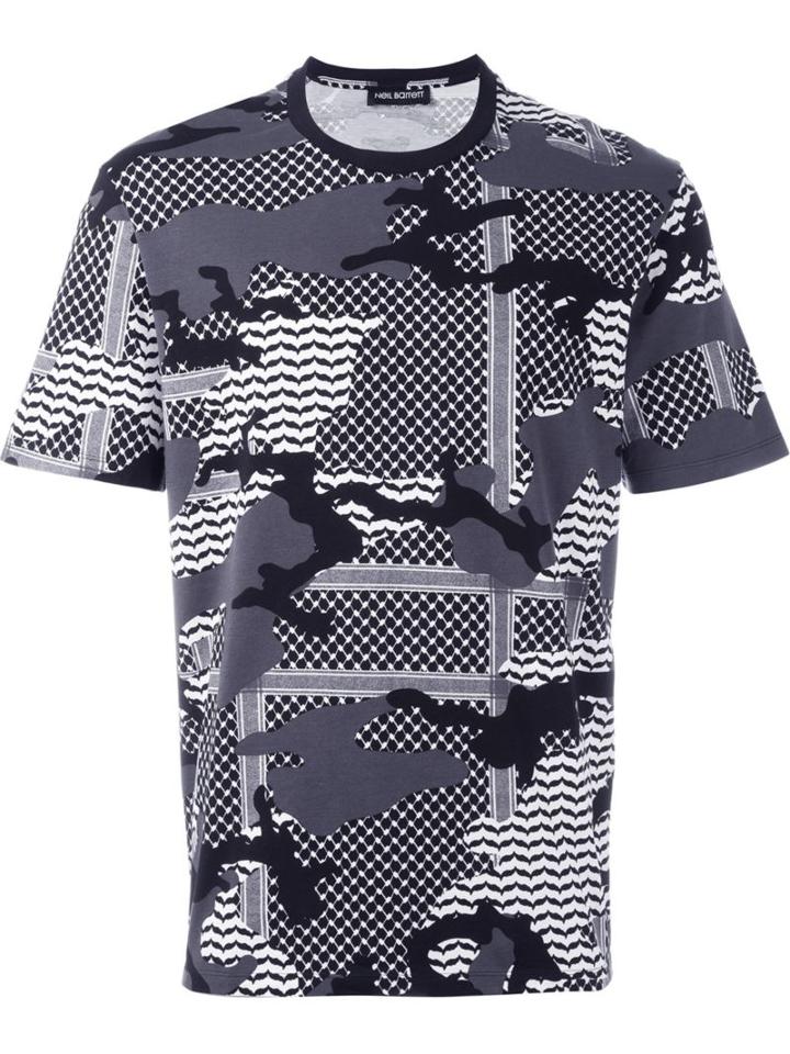 Neil Barrett Patterned Camouflage T-shirt, Men's, Size: Large, Black, Cotton