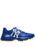 Gucci Electric Blue Rhyton Ny Logo Print Low-top Leather Sneakers