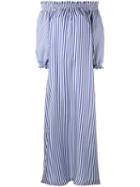 P.a.r.o.s.h. - Long Striped Off The Shoulder Dress - Women - Silk - M, Blue, Silk