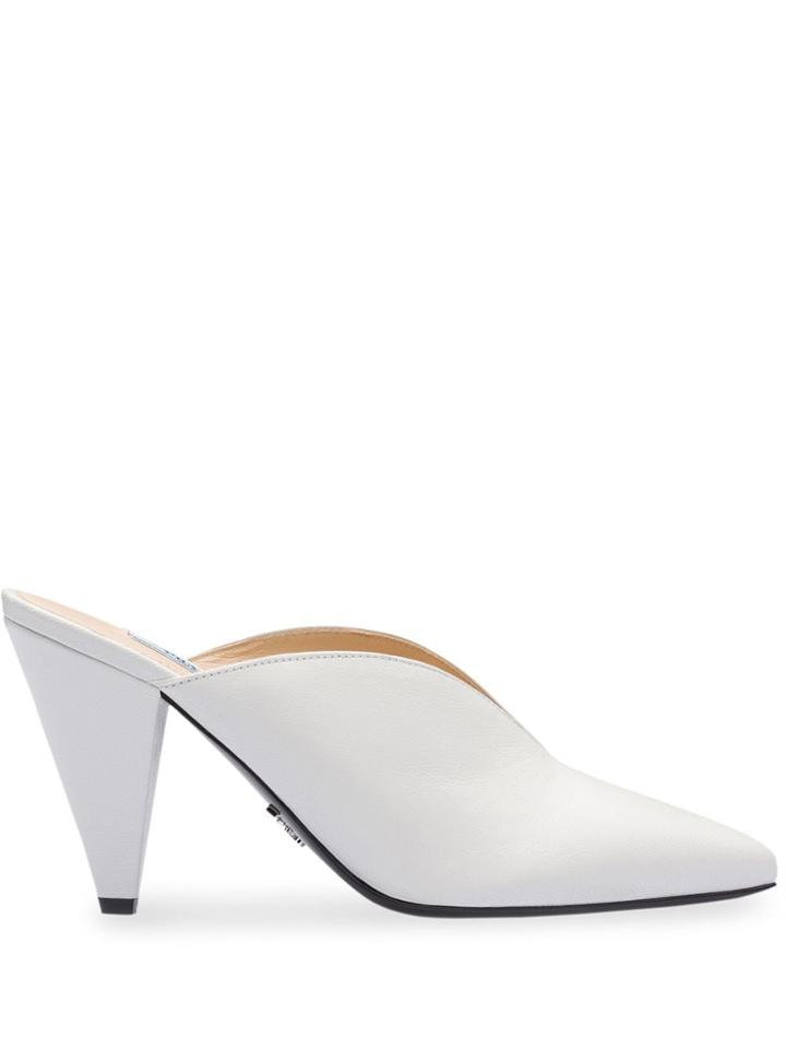Prada Madras Leather Mules - White