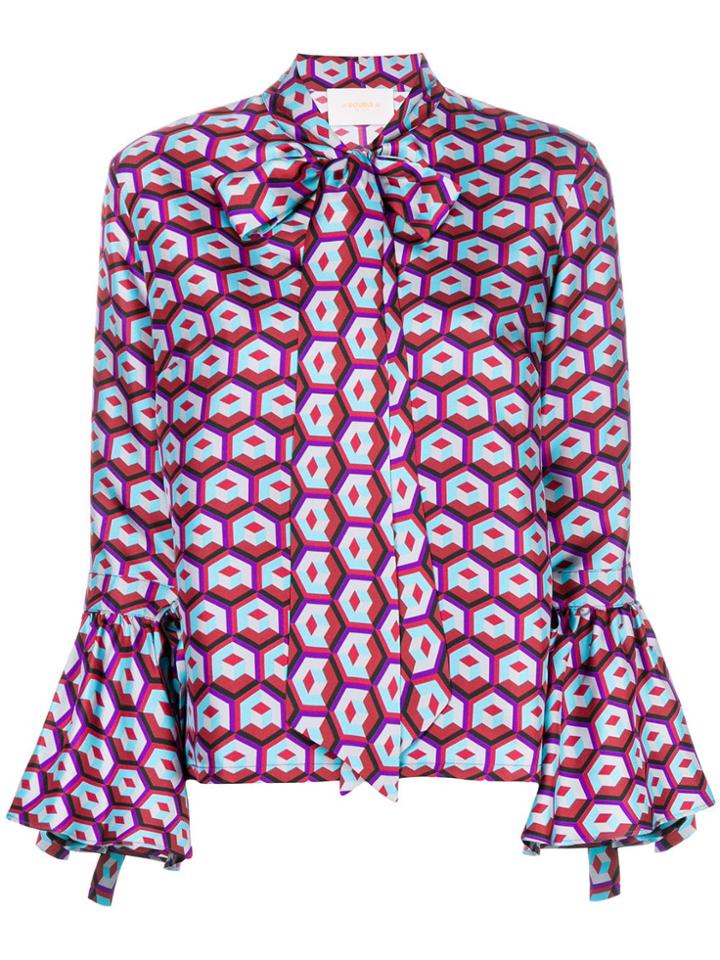 La Doublej Cube Print Pussy-bow Blouse - Red